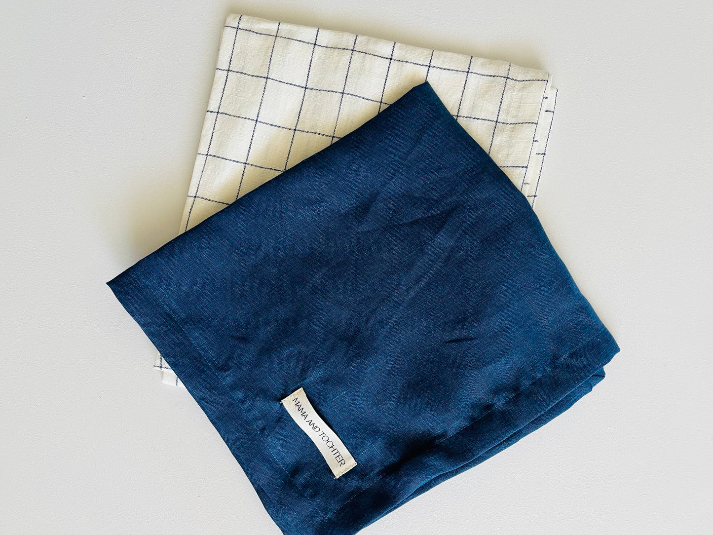 Pure French Linen Tea Towel - Blue Grids