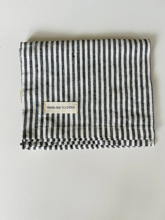 Pure French Linen Tea Towel - Charcoal Pinstripes