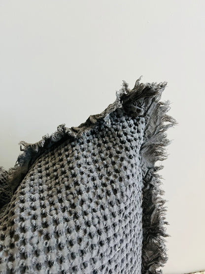 Organic Cotton Waffle Ruffle Cushion Cover - Charcoal- 2.5cm Frayed Ruffle