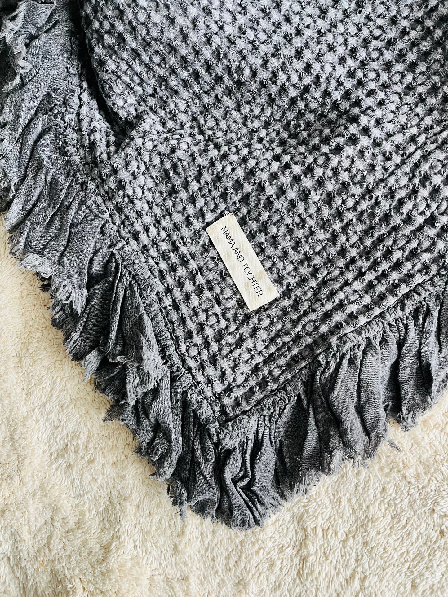 Organic Cotton Rustic Waffle Throw Blanket - Charcoal