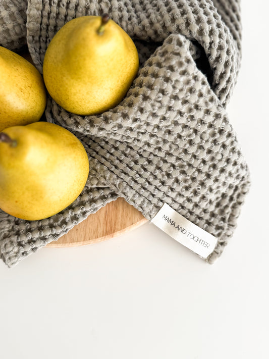 100% Organic Cotton Rustic Waffle Tea Towel - Khaki