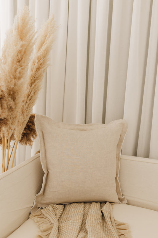 Pure Linen Cushion with Split Flange in Contrasting Color - Natural/White - 20% OFF