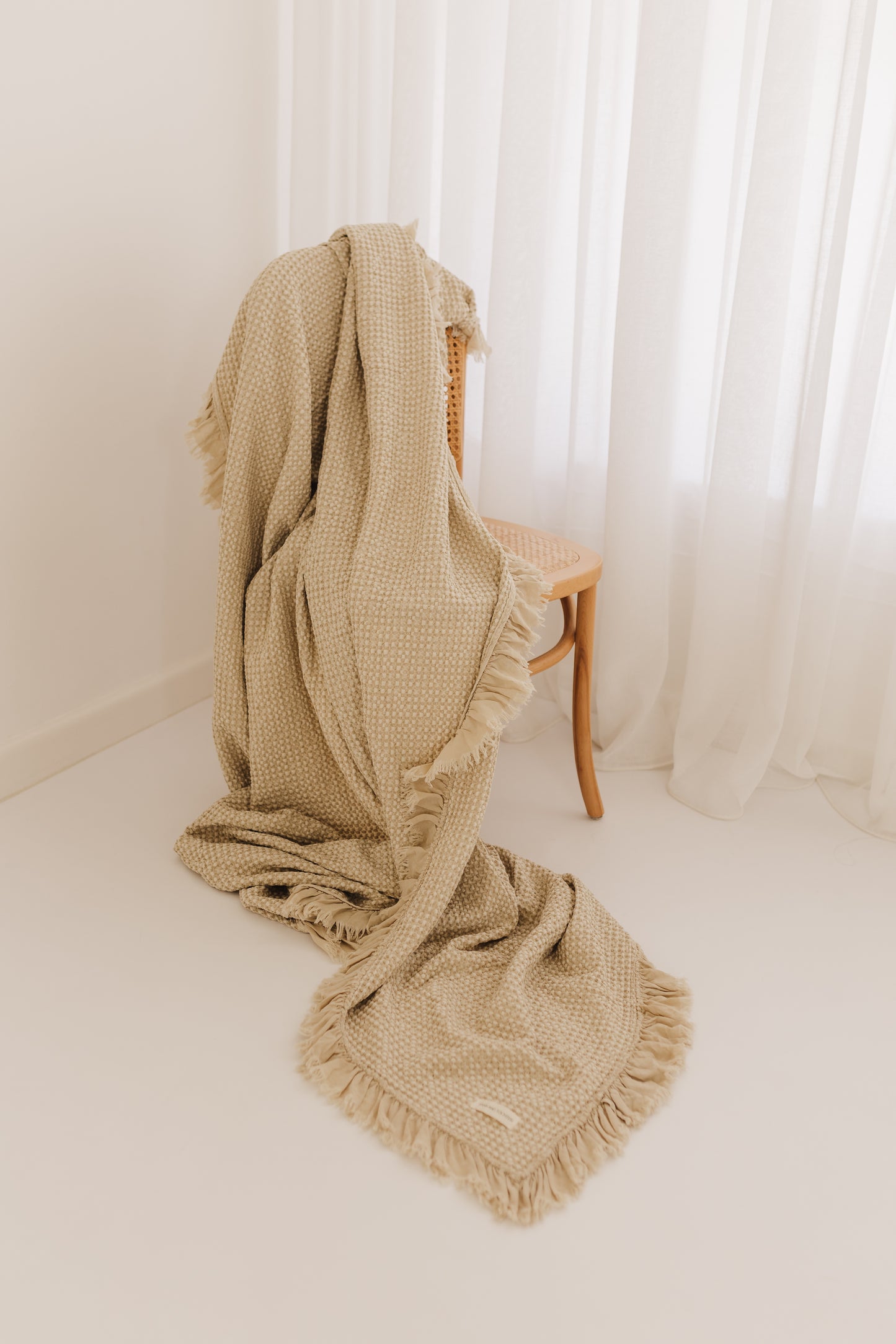 Organic Cotton Rustic Waffle Throw Blanket - Natural - King Size