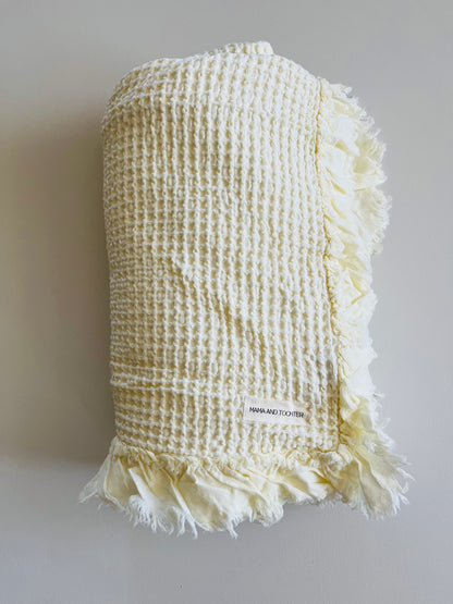 Organic Cotton Rustic Waffle Throw Blanket - Cream