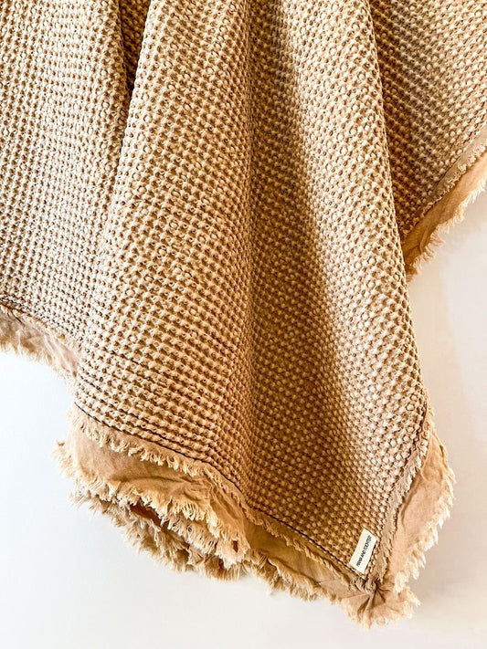 Organic Cotton Rustic Waffle Throw Blanket - Light Rust