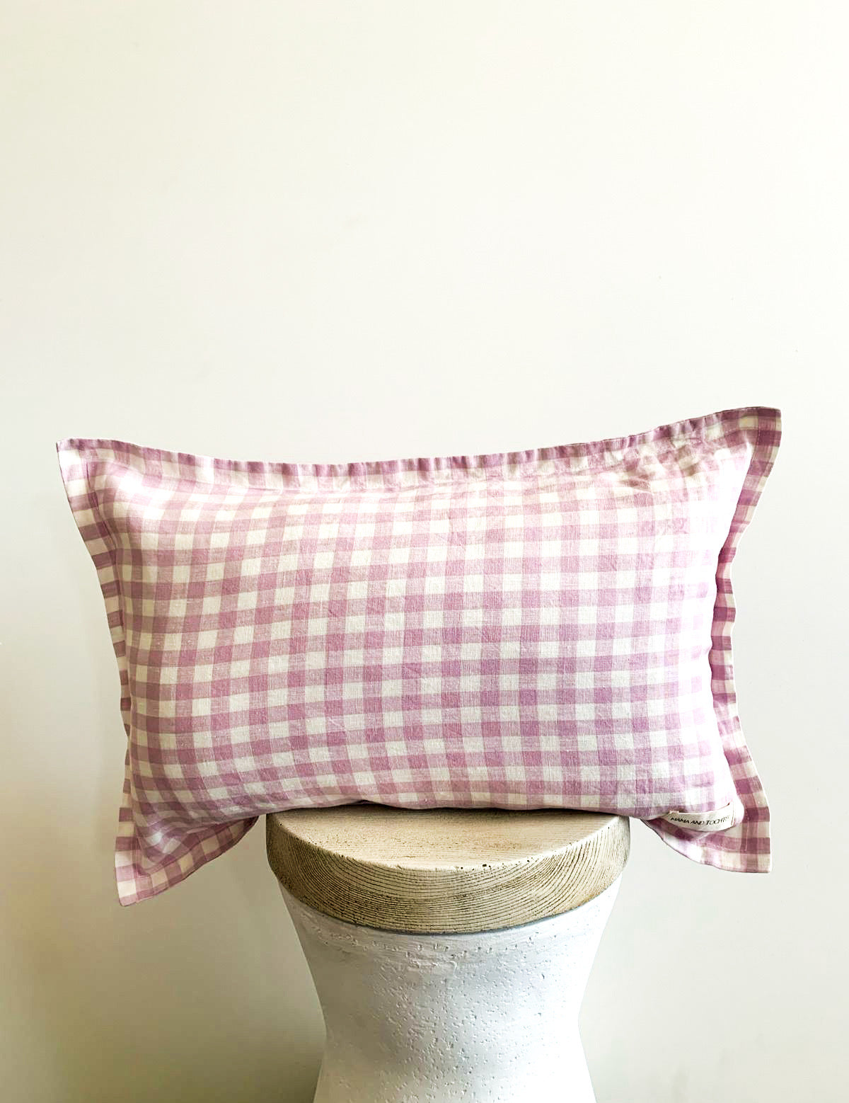 Pure French Linen Lumbar Cushion Cover with Flange Detail - Lilac Gingham