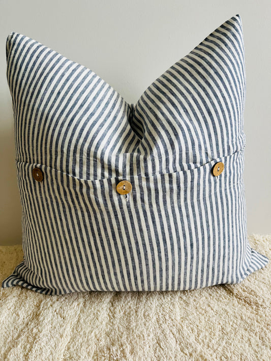 Pure French Linen Cushion Cover - Marine Stripes