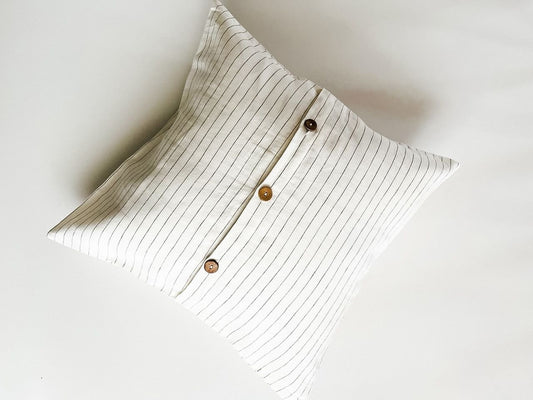 Pure Linen Cushion Cover - Olive Stripe