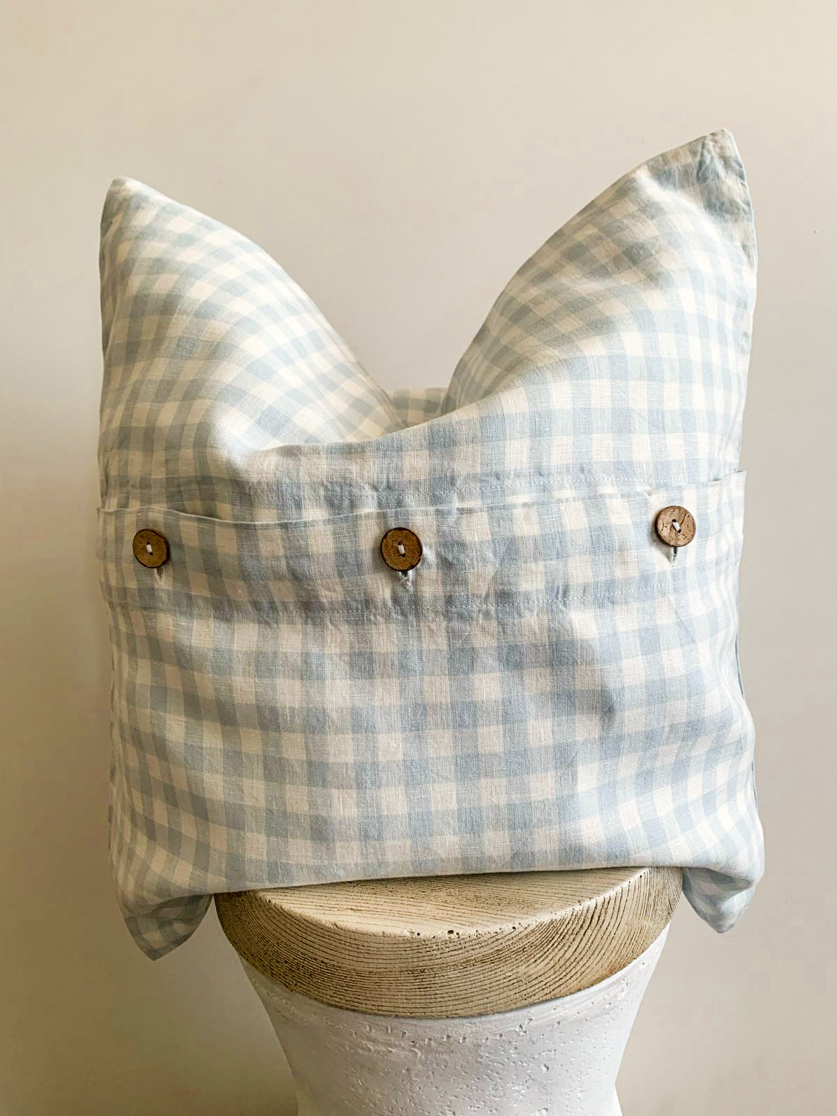 Pure French Linen Cushion Cover - Pale Blue Gingham