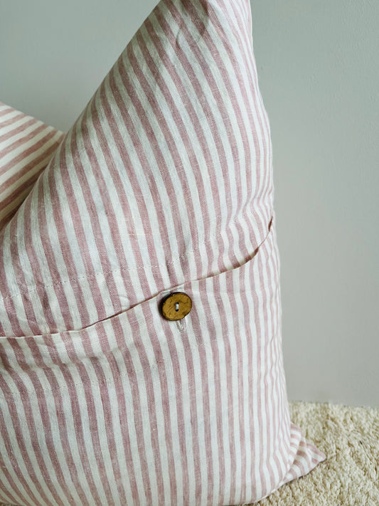 Pure French Linen Cushion Cover - Pink Stripes