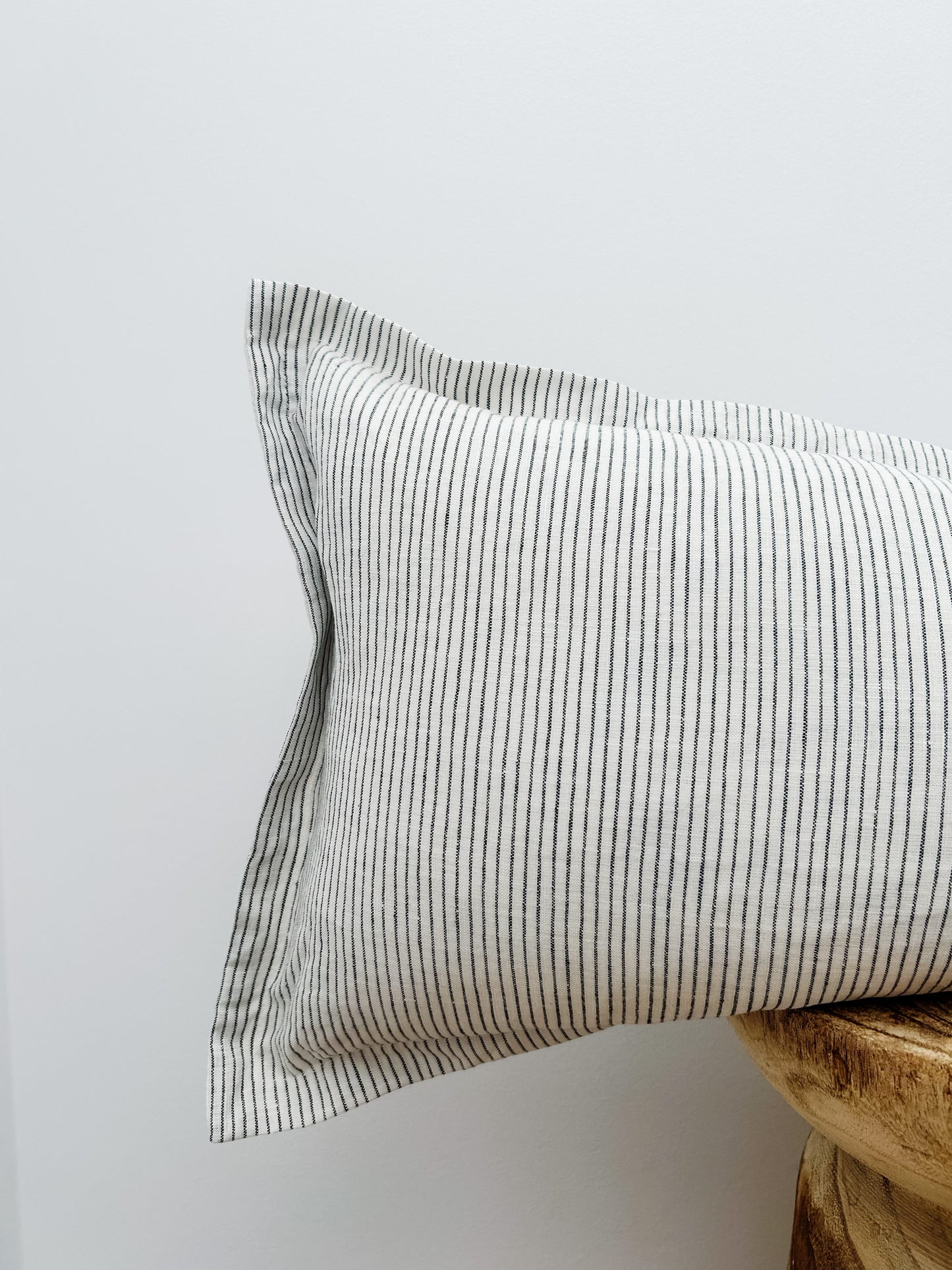 Pure French Linen Lumbar Cushion Cover with Flange Detail - Pinstripe