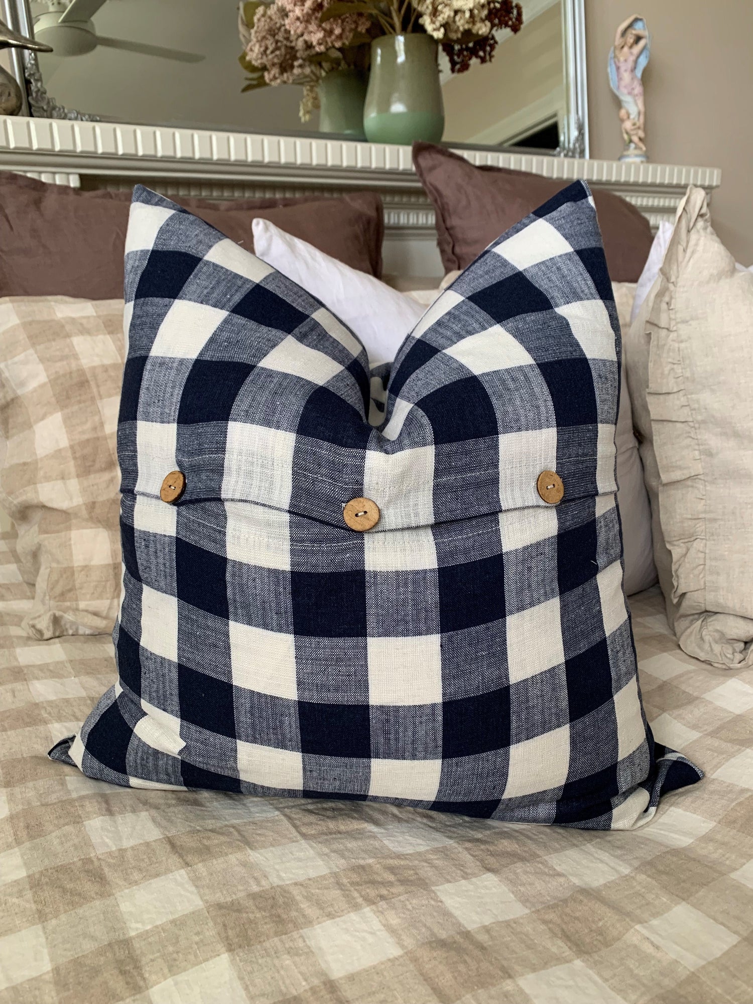 Navy best sale gingham pillow