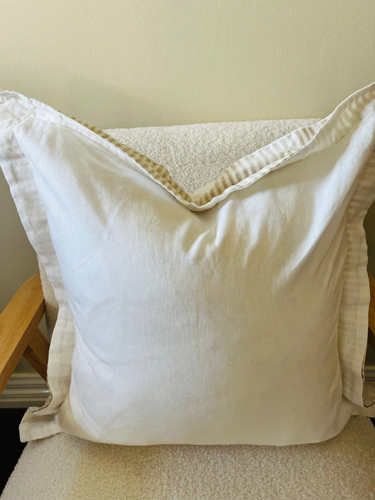 Pure Linen Cushion with Split Flange in Contrasting Color - White/Nature Stripes