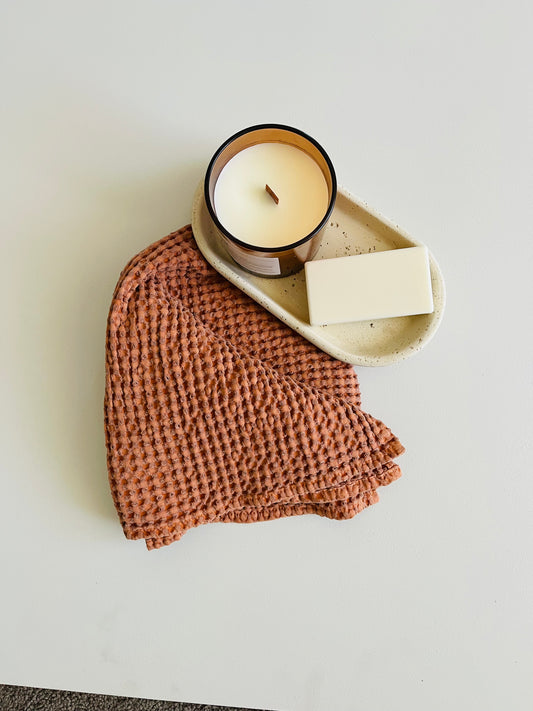 100% Organic Cotton Rustic Waffle Hand Towel - Terracotta