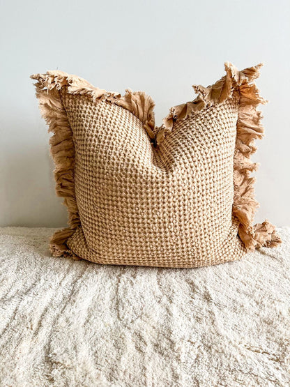 Organic Cotton Waffle Ruffle Cushion Cover - Light Rust