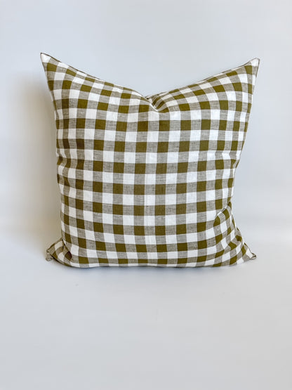 Pure Linen Cushion Cover - Olive Gingham