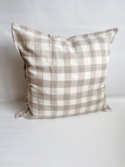 Pure French Linen Euro Cushion Cover - Natural Gingham - 2 for $70