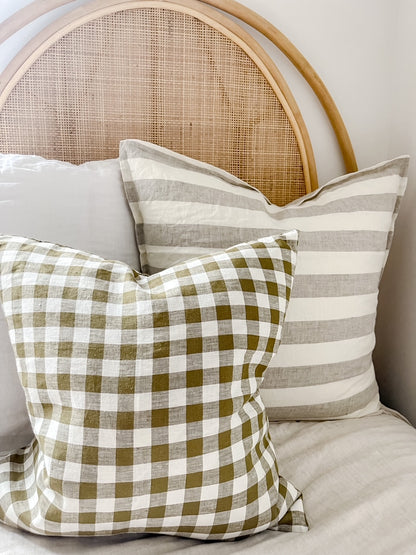 Pure Linen Cushion Cover - Olive Gingham